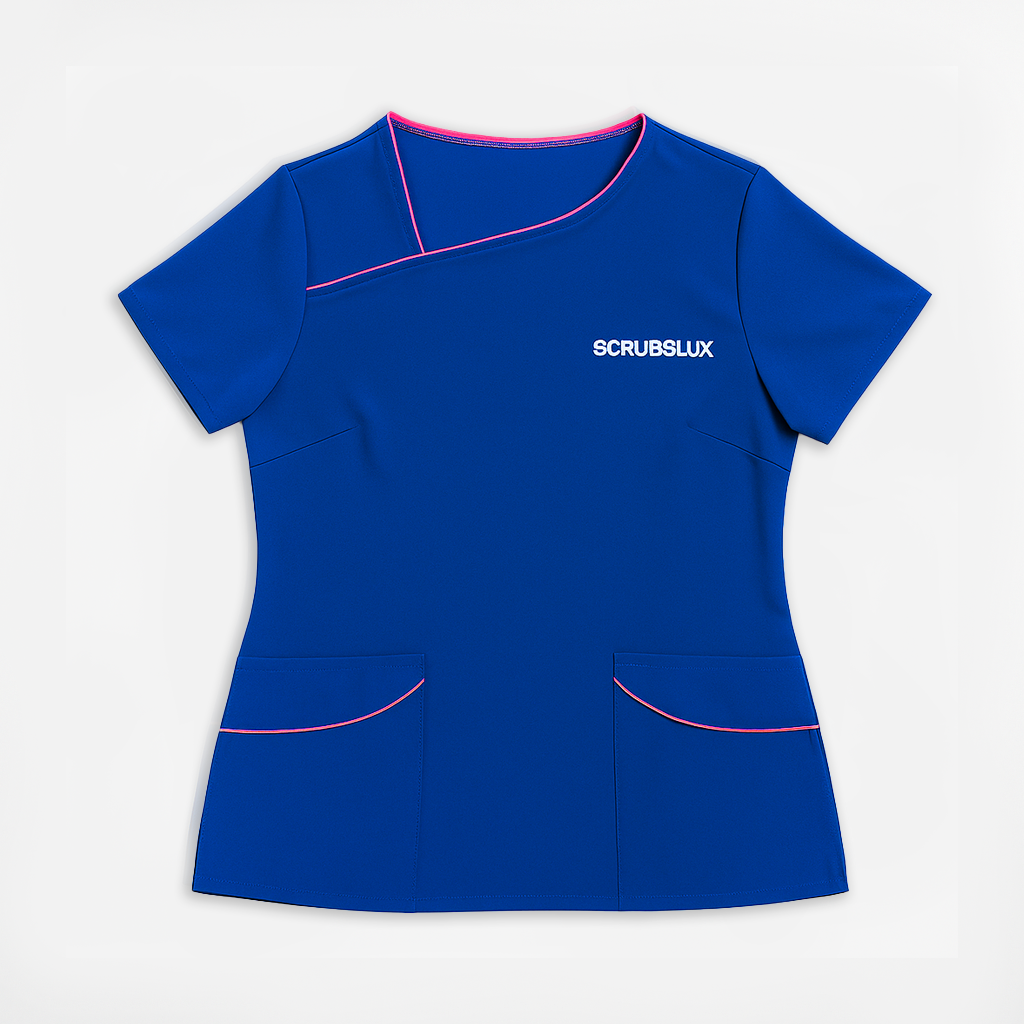Premium "360 Comfort" Scrub Set - Deep Blue / Pink - Women's